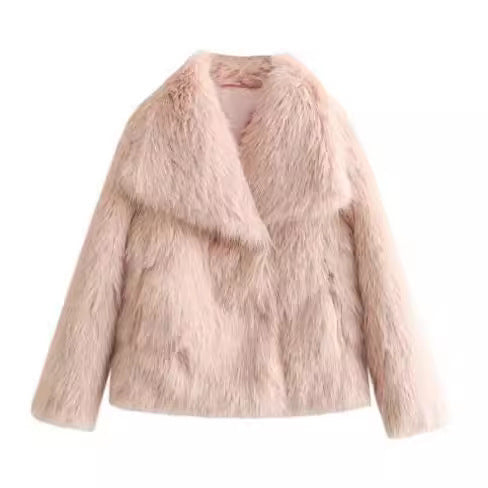 Embrace Winter's Warmth: Luxurious Plush Coat with Chic Lapel. Stay cozy and stylish all season long with this must-have winter coat. Featuring a thick, plush exterior for ultimate warmth, a sophisticated lapel design, and a relaxed, long-sleeve silhouett