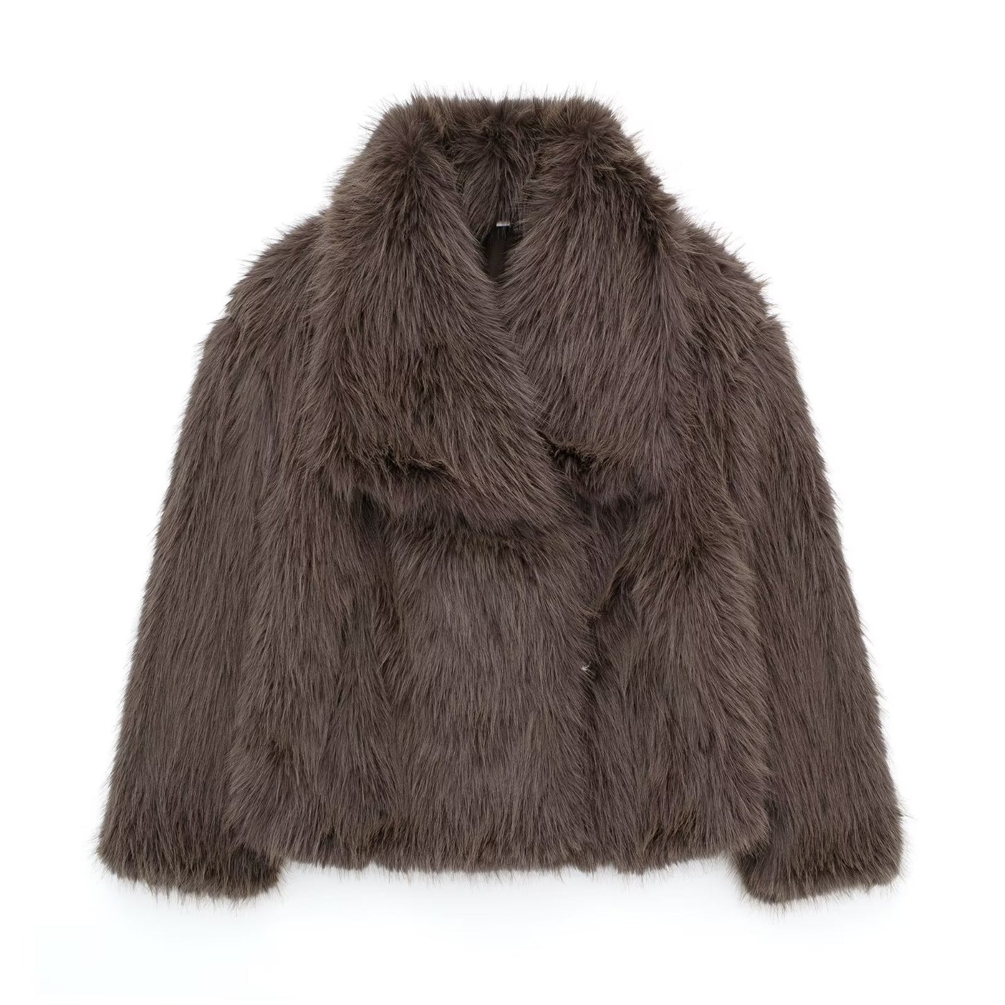 Embrace Winter's Warmth: Luxurious Plush Coat with Chic Lapel. Stay cozy and stylish all season long with this must-have winter coat. Featuring a thick, plush exterior for ultimate warmth, a sophisticated lapel design, and a relaxed, long-sleeve silhouett