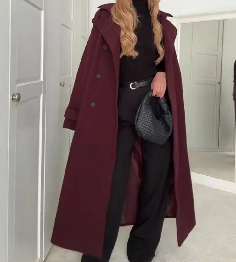 Woolen Coat With Belt Winter Double Trench Long Jacket For Women Clothing