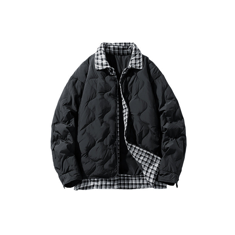 Two-piece Plaid Lapel Baseball Collar Shirt Down Jacket