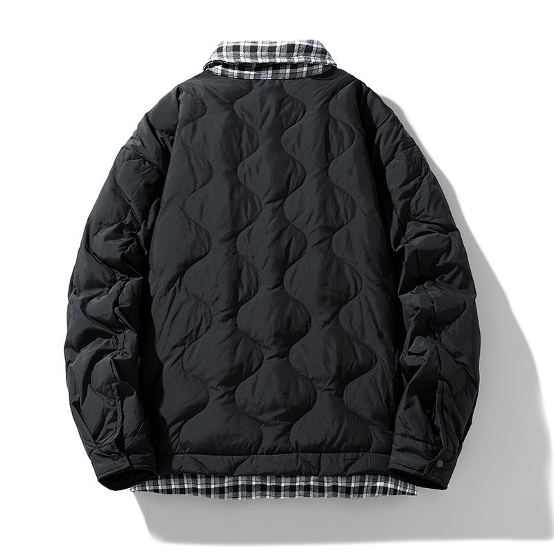 Two-piece Plaid Lapel Baseball Collar Shirt Down Jacket