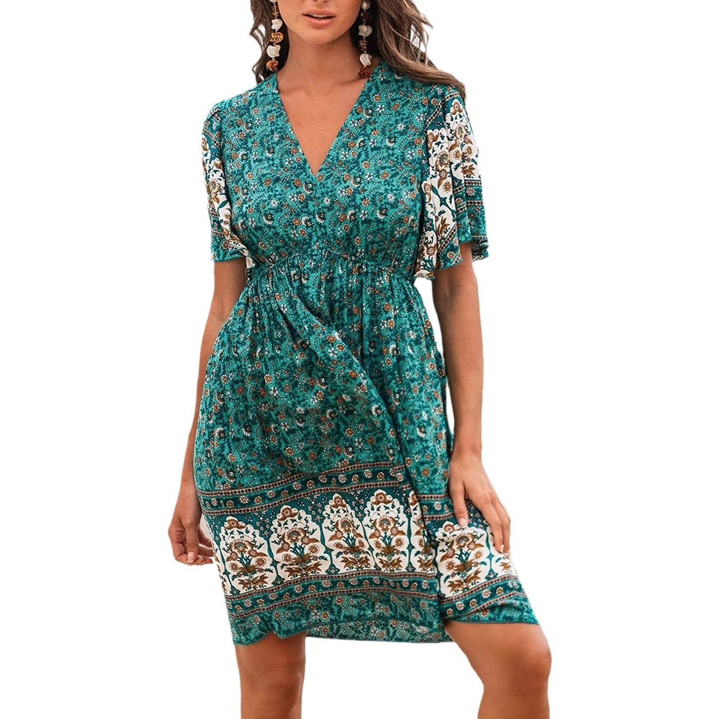 0. Bohemian Rayon Positioning Flower Green Dress