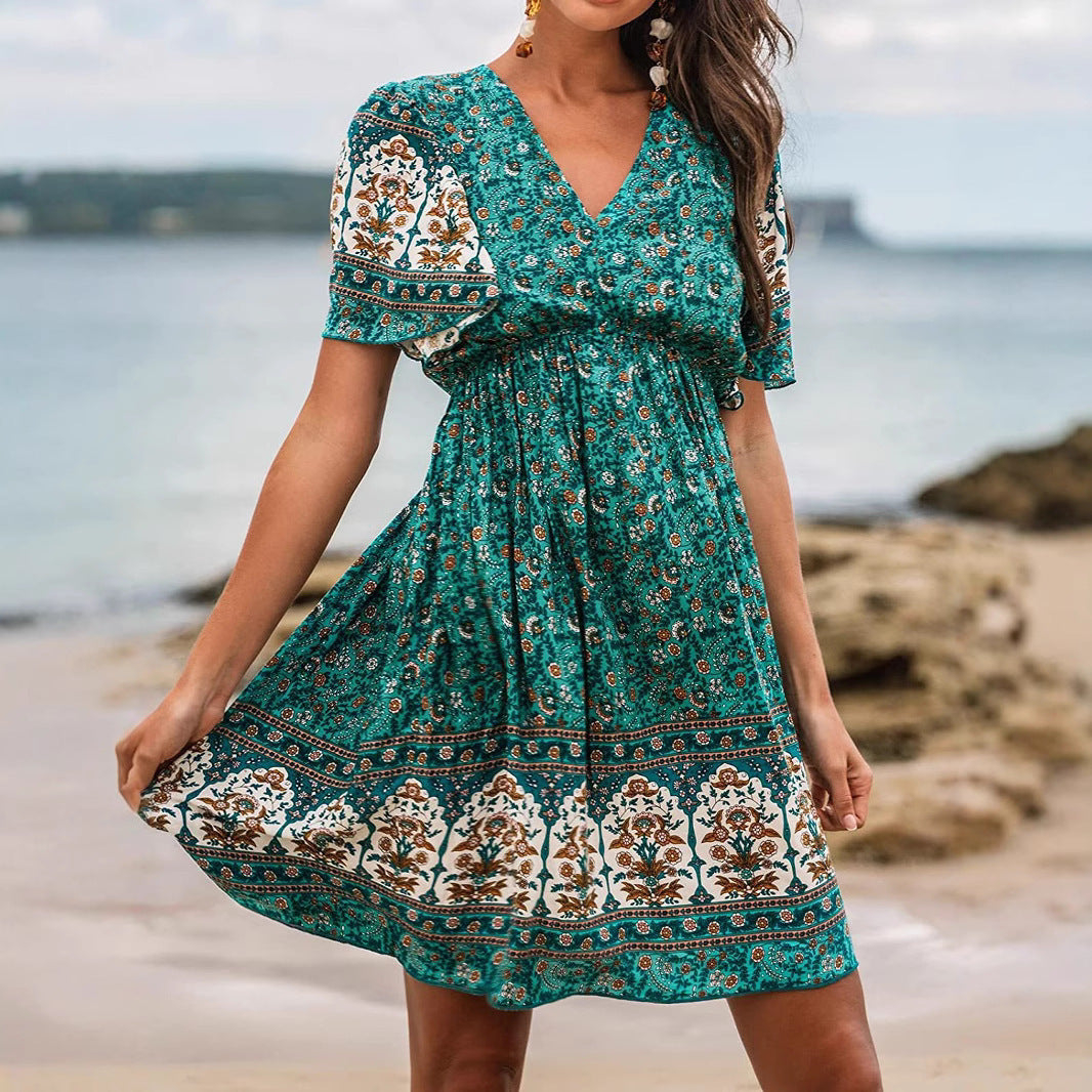 0. Bohemian Rayon Positioning Flower Green Dress