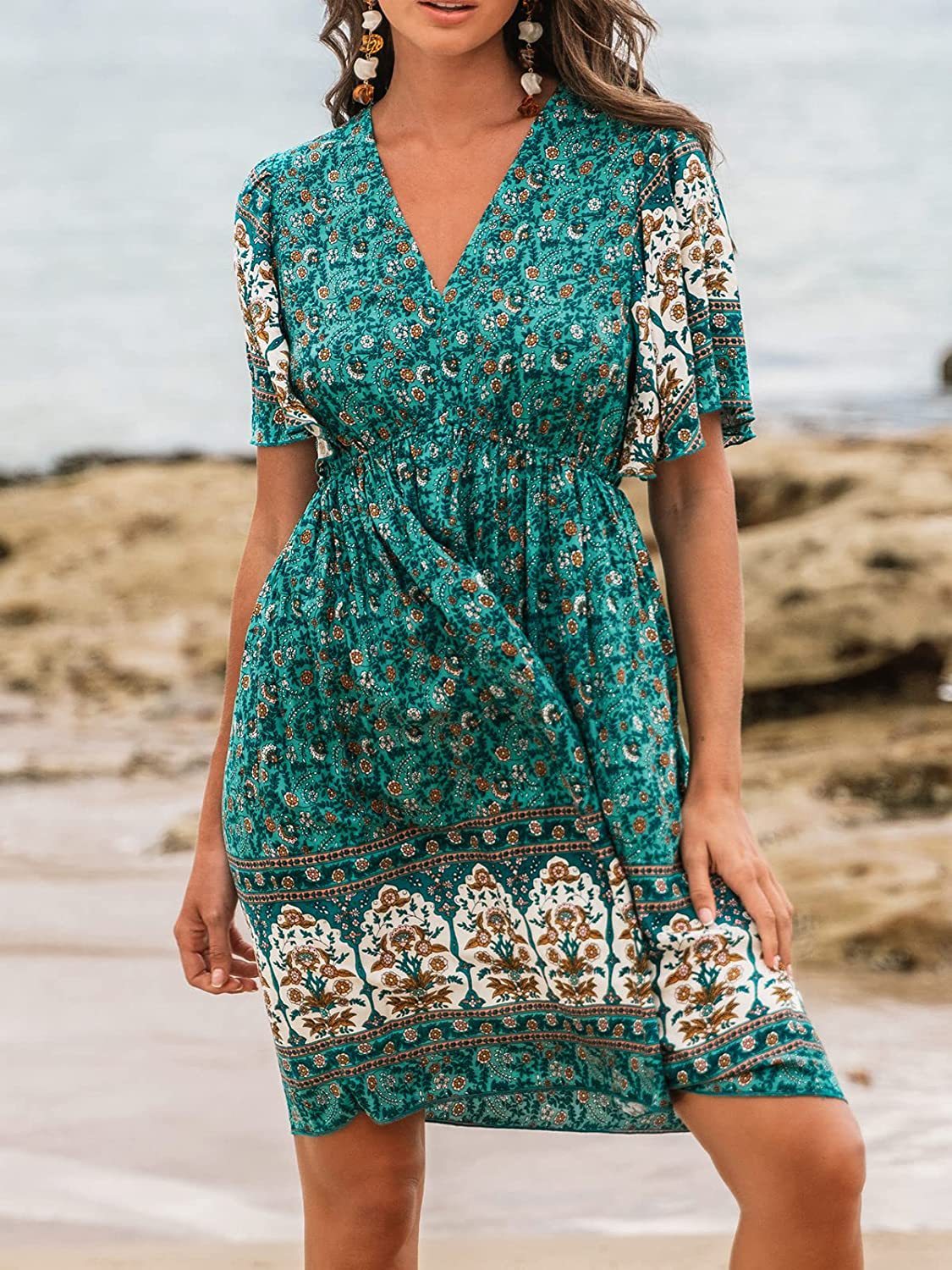 0. Bohemian Rayon Positioning Flower Green Dress