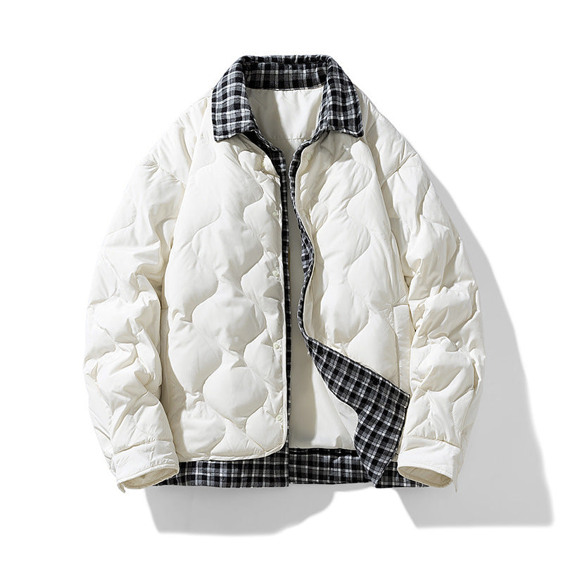 Two-piece Plaid Lapel Baseball Collar Shirt Down Jacket
