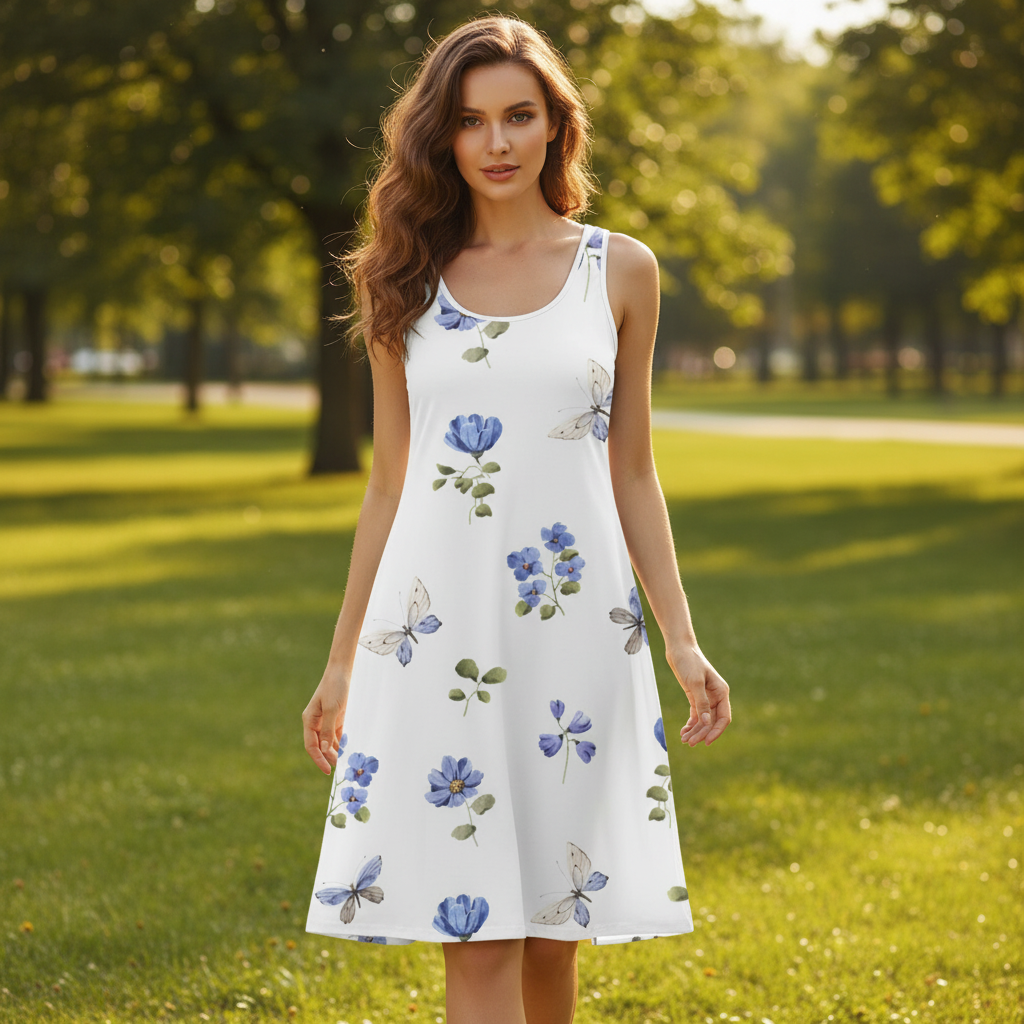 0.. Floral Women's Racerback Dress, Summer Dress, Casual Outfit, Beachwear, Vacation Clothing, Spring Fashion