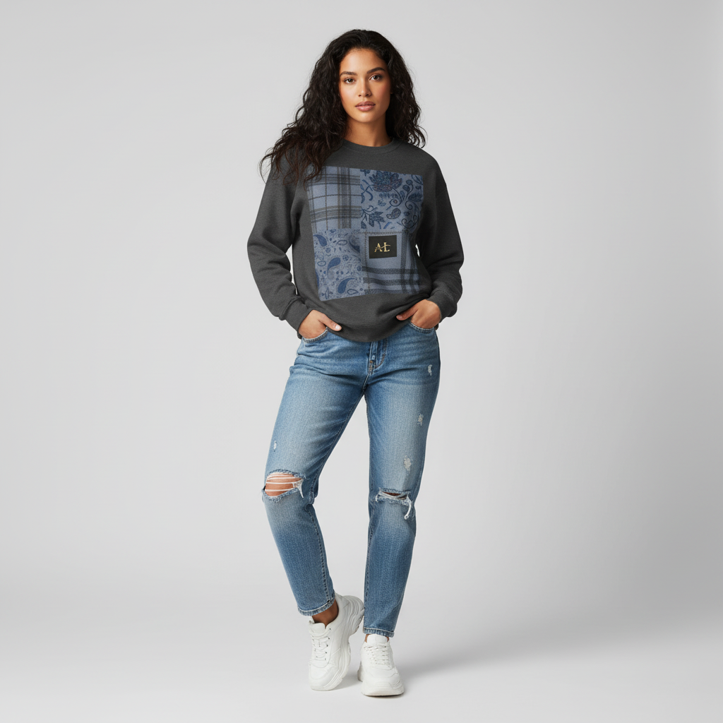 0. Cozy Patchwork Sweatshirt - Casual Fall Fashion