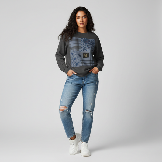 0. Cozy Patchwork Sweatshirt - Casual Fall Fashion
