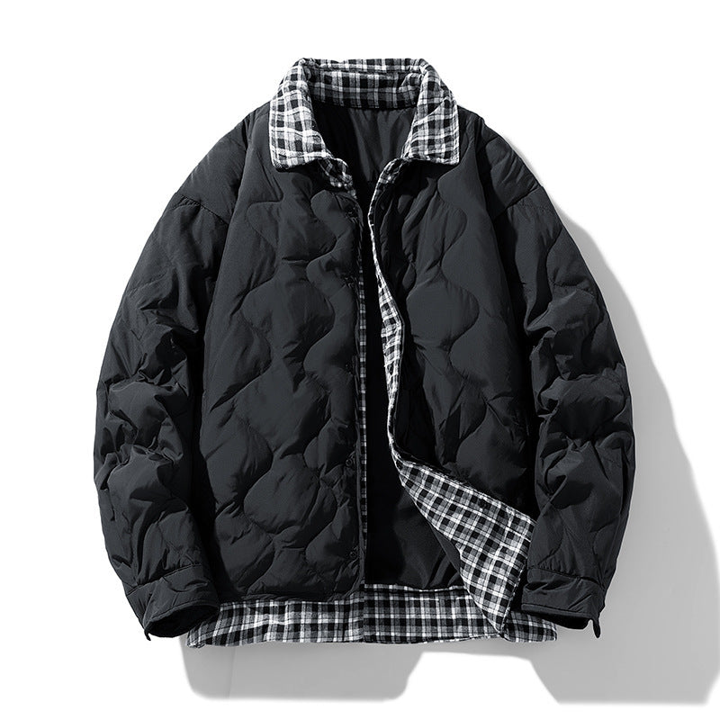 Two-piece Plaid Lapel Baseball Collar Shirt Down Jacket