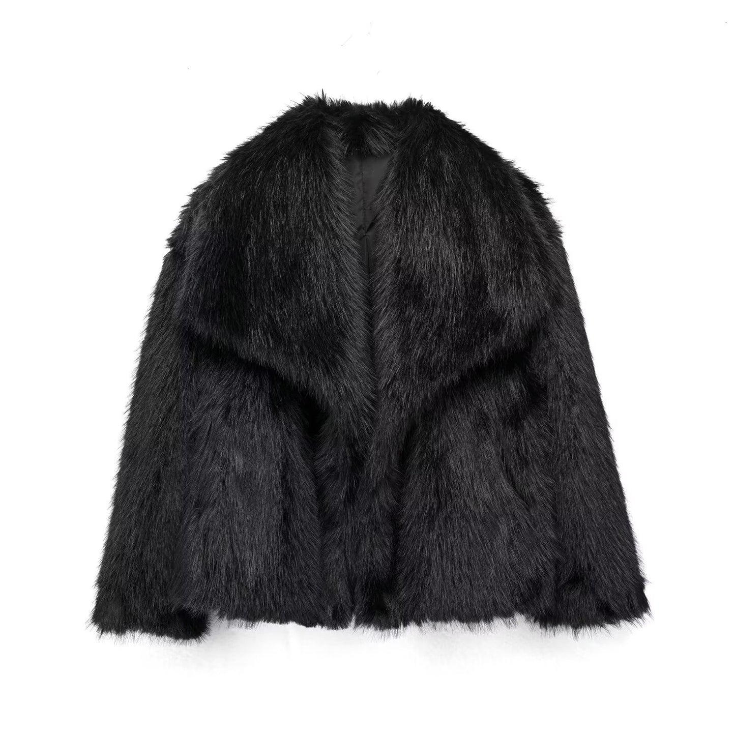 Embrace Winter's Warmth: Luxurious Plush Coat with Chic Lapel. Stay cozy and stylish all season long with this must-have winter coat. Featuring a thick, plush exterior for ultimate warmth, a sophisticated lapel design, and a relaxed, long-sleeve silhouett