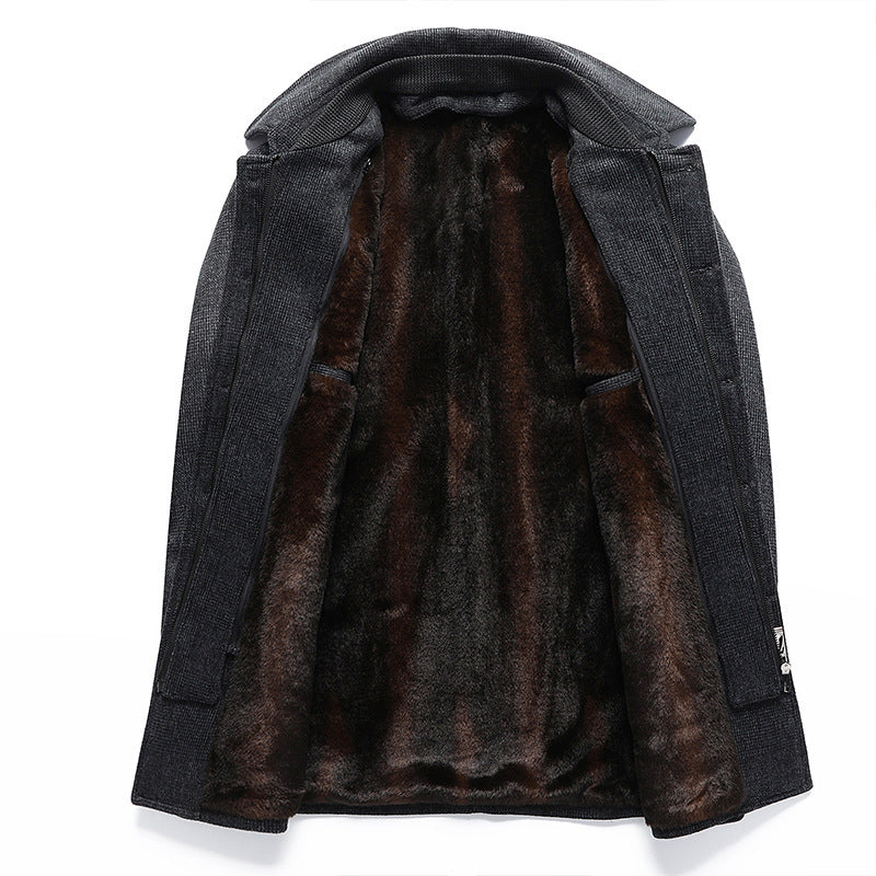 Men's Woolen Coat Mid-length Fleece Plaid Detachable Double Collar
