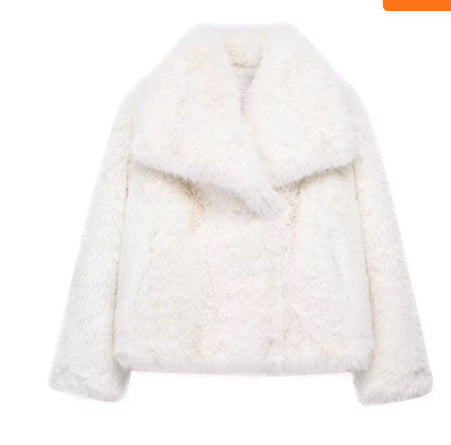 Embrace Winter's Warmth: Luxurious Plush Coat with Chic Lapel. Stay cozy and stylish all season long with this must-have winter coat. Featuring a thick, plush exterior for ultimate warmth, a sophisticated lapel design, and a relaxed, long-sleeve silhouett