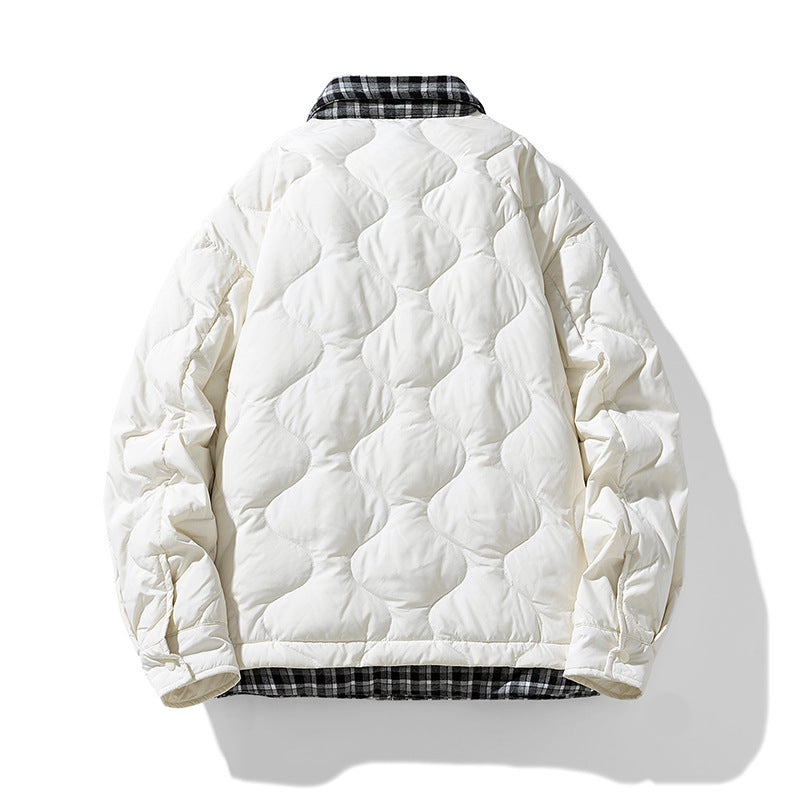 Two-piece Plaid Lapel Baseball Collar Shirt Down Jacket
