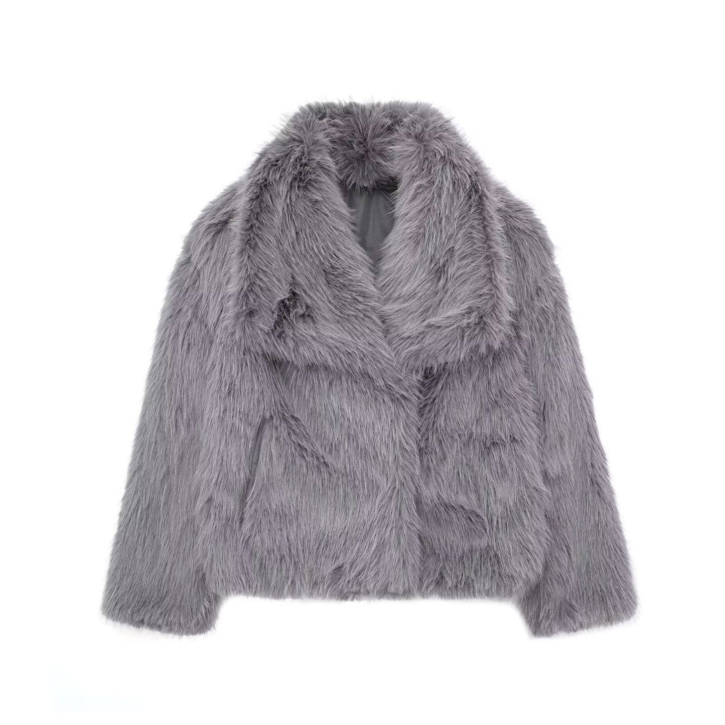 Embrace Winter's Warmth: Luxurious Plush Coat with Chic Lapel. Stay cozy and stylish all season long with this must-have winter coat. Featuring a thick, plush exterior for ultimate warmth, a sophisticated lapel design, and a relaxed, long-sleeve silhouett