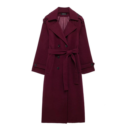 0. Woolen Coat With Belt Winter Double Trench Long Jacket For Women Clothing